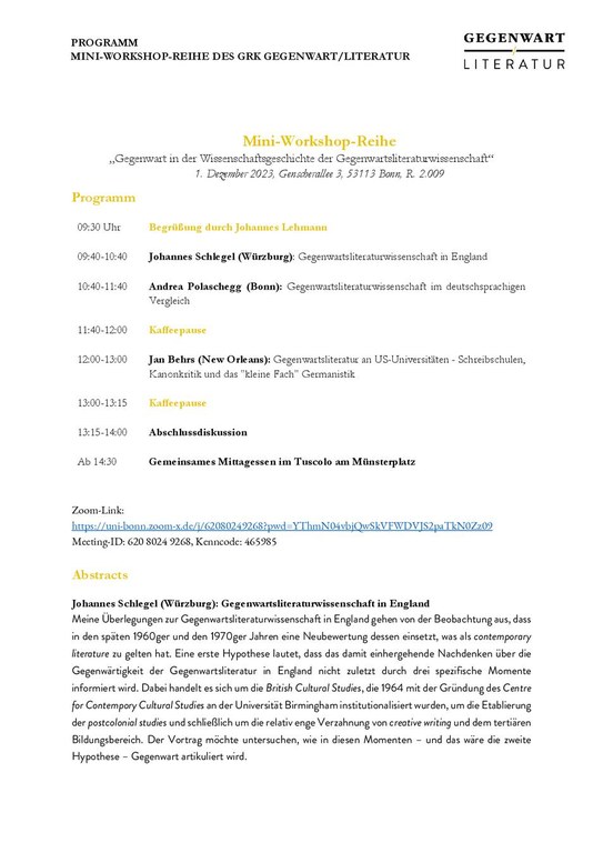 Mini Workshop Reihe Termin 1 Abstracts
